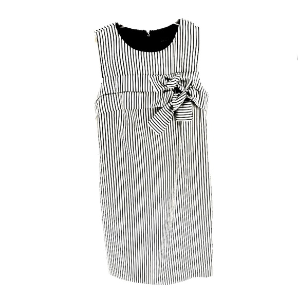 🍓Banana Republic double bow shift dress navy and silver vertical stripe size 0 - Picture 3 of 12